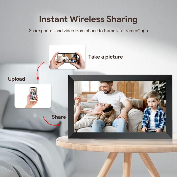 Frameo Цифровий фоторамка 15.6 дюймів, FHD IPS сенсорний екран, 32GB, Wi-Fi, автоматичне обертання, віддалене завантаження фото та відео, XL