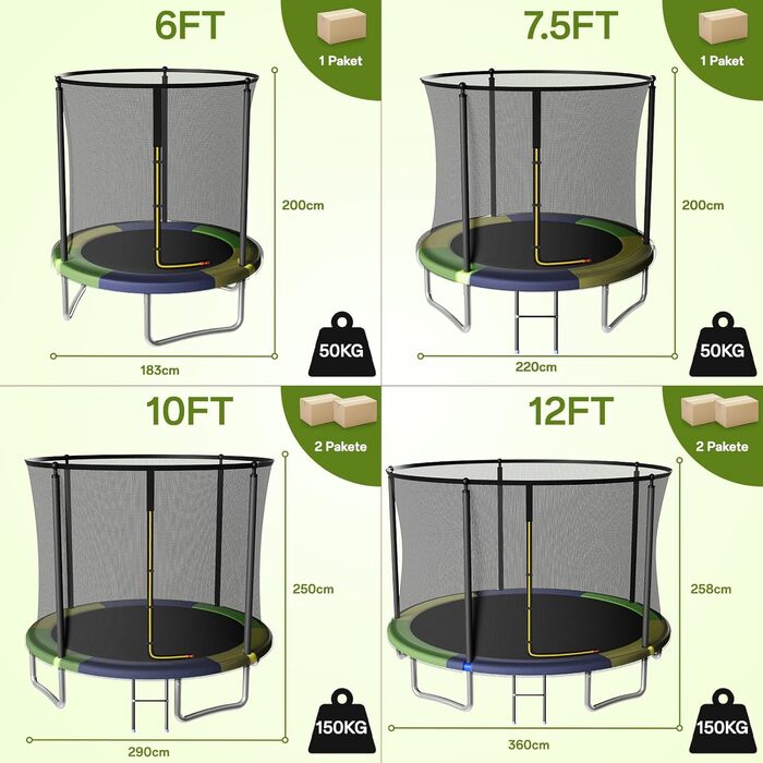 Батут JUMMICO вуличний з сіткою безпеки 183 см, кольоровий - комплект з аксесуарами для монтажу