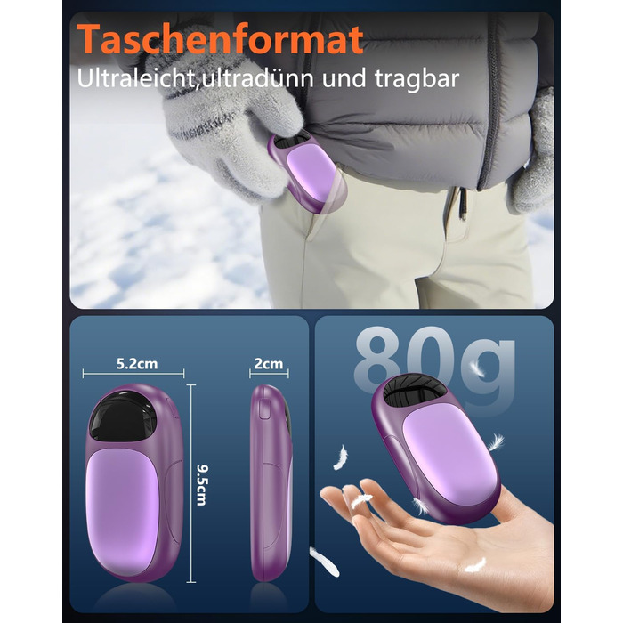 Електричні грілки для рук DDKJ - 2 шт. з LED-дисплеєм та 3 рівнями нагріву. Повторно заряджаються, для дітей, чоловіків та жінок.