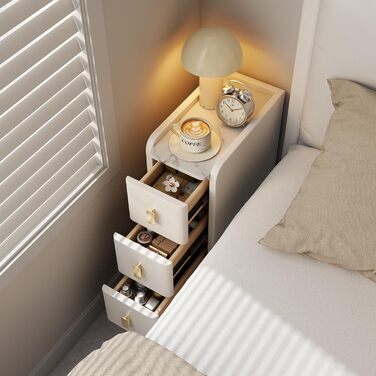 Нічний столик AQIMUELE, білий, з 2 висувними ящиками, 30 см, без встановлення, шкіряна поверхня