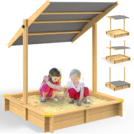 Дитячий дерев'яний пісочниця з сонцезахистом UV 50+, 140x140x120 см, захист країв, просочене дерево, з іграшками, Samu