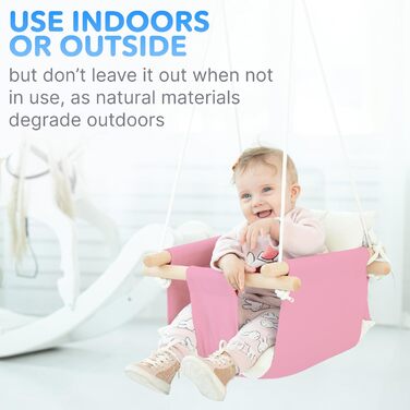 Дитяча гойдалка Cateam з дерева для дому та саду. Безпечний ремінь, від 12 місяців. Різні кольори, рожева.