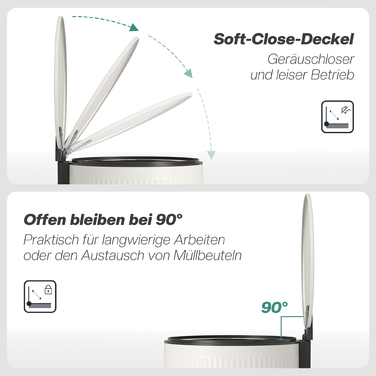 Відро для сміття 30 л з м'яким закриттям кришки та педаллю, внутрішній відрізок з металу, чорного кольору, розміри 36 x 30 x 60,5 см