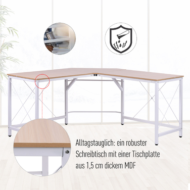 Кутовий стіл HOMCOM L-Desk 150x150x76см Кутовий стіл з МДФ в натуральному кольорі для домашнього офісу та навчання