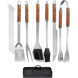 Набір гриль-посуду, 12 предметів, нержавіюча сталь, з кейсом, довговічні інструменти для гриля, кемпінгу, професійний набір для чоловіків та жінок