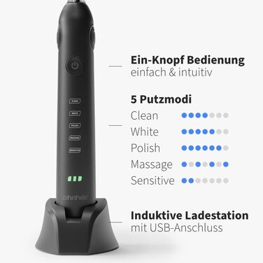 Електрична звукова зубна щітка Zahnheld® Gero G2 з чохлом для подорожей та насадкою | 5 режимів чищення, тривалий час роботи | Білий