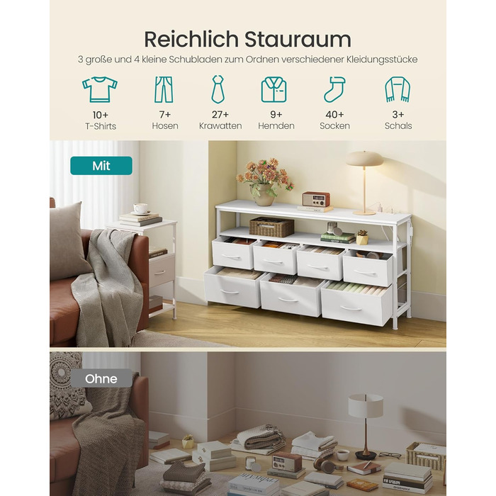 SONGMICS BELLAH: Комод, шафа, тумба з LED-підсвіткою, стайлінг-станція, 1 полиця, індустріальний стиль, вінтажно-коричневий/чорний, LGS723KD01 (7 ящиків, білий)