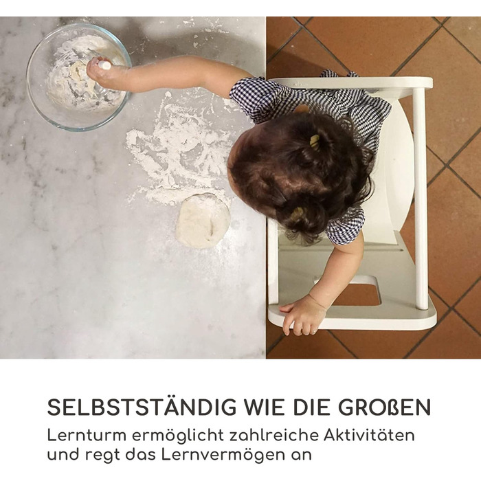 Стілець-сходинка Montessori Mobli для малюків: білий, з берези, лакований, регульовані сходинки для незалежності та безпеки