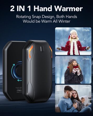 Електричні грілки для рук PHEJIE, 2 шт. з підзарядкою, 3 режими нагріву, портативні, для активного відпочинку, кемпінгу, гольфу, подарунок для жінок та чоловіків, чорний