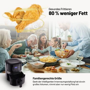 Фритюрниця Lauben Hot Air Fryer 4000BC, циркуляція гарячого повітря на 360, ємність 4 л, потужність 1600 Вт, 8 програм, можна мити в посудомийній машині, регульована температура 120 - 200