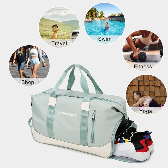 Спортивна сумка Tokeya, Дорожня сумка для жінок і чоловіків об'ємом 40 л з відділенням для взуття, велика складна сумка для фітнесу, водонепроникна сумка для плавання, спортивна сумка, спортивна сумка для фітнесу та йоги вихідного дня, (зелений)