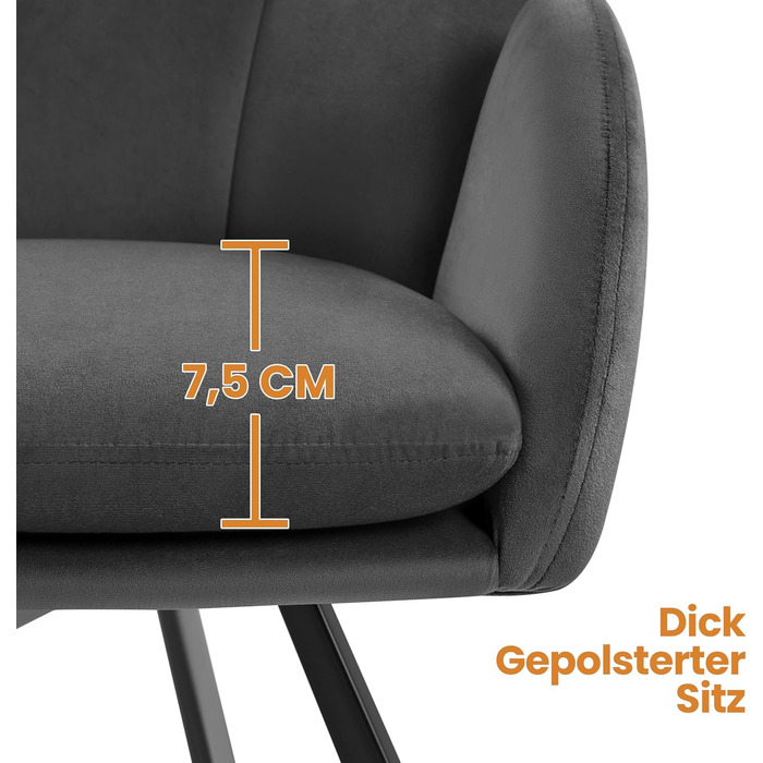 Офісний стілець Yaheetech 360° обертовий, оксамитовий, з подвійним сидінням, крісло для макіяжу, для офісу/спальні/вітальні, темно-сірий