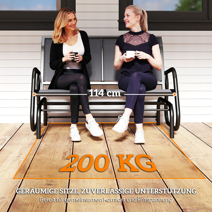 Двомісний гойдалка-крісло для саду з механізмом гойдання, лавка-гойдалка з металу, лавка для парку, витримує до 200 кг. Садові меблі для саду, тераси, веранди. Розміри: 120 x 70 x 85 см. Колір: сірий.