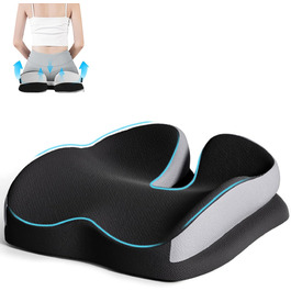 Ортопедична подушка Xespis для сидіння, Memory Foam, для болю в куприку, сідниці, геморої, спини, чорна