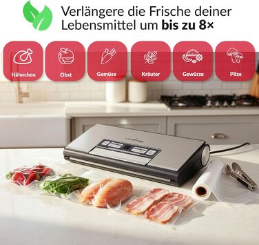 Вакууматор для продуктів LEHMANN — вакуумний пакувальник для сухих та вологих продуктів, пристрій для запаювання пакетів з шлангом для відкачування повітря, ширина шва 30 см