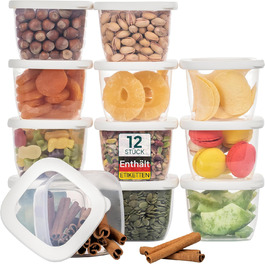 Контейнери для зберігання Uandu з кришкою, герметичні - набір 24 шт. | Контейнери для кухні, органайзери для зберігання | Без BPA | Організатор для кухні | Контейнери для сухих продуктів (12x550 мл, білий)