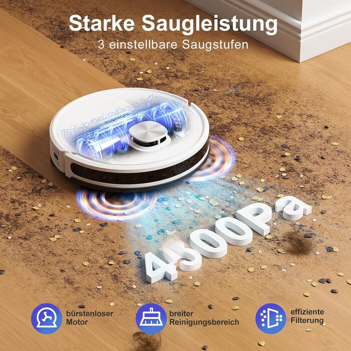 Робот-пилосос Lubluelu 3-в-1 з функцією миття, 4500Pa, лазерна навігація, 5 карт, 55dB, для твердих підлог, килимів та шерсті тварин (SL60D)