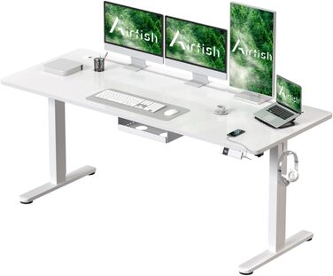 Електричний стіл Airfish з регулюванням висоти, USB-C зарядка, кабель-менеджмент, 3 положення пам'яті (білий, 180 x 80 см)