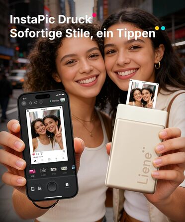 Портативний міні-фотопринтер Liene Pearl N200 Pro з кольоровою сублімацією, 50 фото (5x7,6 см), 5 стрічок, Bluetooth, 300 dpi, для iPhone & Android, акумулятор, золотий колір