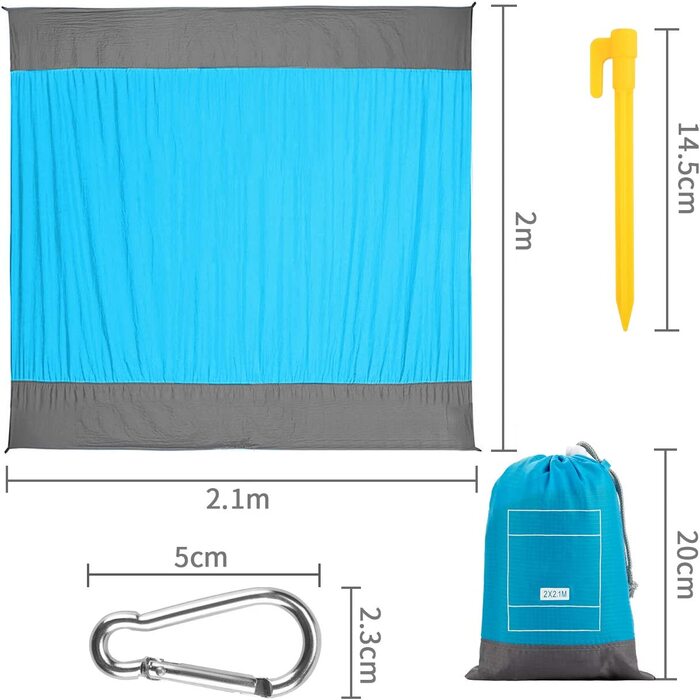 Ковдра для пікніка та пляжу 210х200 см з кілочками для кріплення та сумкою