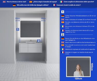 Дзеркало для ванної кімнати з підсвічуванням FORAM - LED дзеркало 120x70 см - на замовлення - сучасний дизайн без рами (Ambient Line)