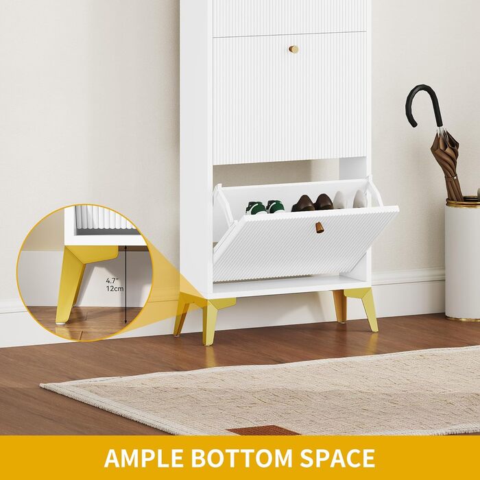 Шафа для взуття DWVO з 3 висувними ящиками, регульована перегородка, для прихожого, вітальні, біла