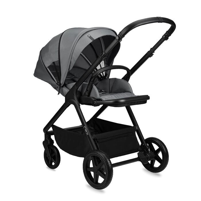 Дитяча коляска MoMi GISELLE 2 в 1 комбінована, сіра, з функцією візка, 5-точкова система безпеки, від народження до 22 кг, з корзиною для покупок, матрацом, дощовиком та пеленатором