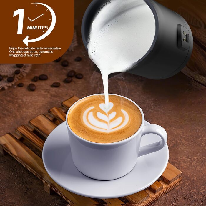Електричний спінювач молока 4-в-1, 580 мл, автоматичний, для лате, капучино, макіато, нагрівання молока та приготування какао (чорний)