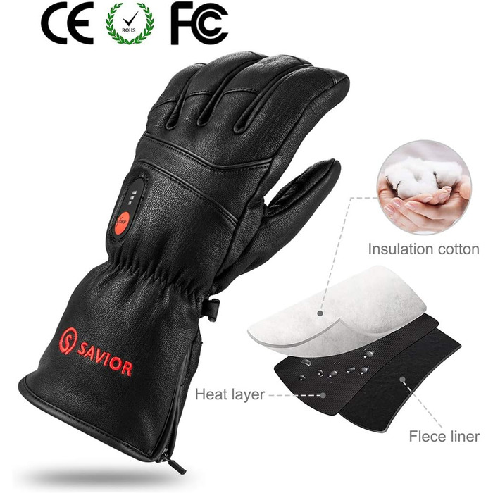 Обогревні рукавички SAVIOR HEAT для чоловіків та жінок, рукавички з підігрівом для зимового катання на лижах та ковзанах, рукавички для артриту, акумулятор 7.4V 2200mAh, USB-зарядка, чорний (XS)