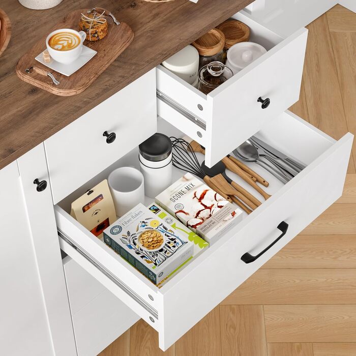 Сайдборд HOCSOK: кухонний буфет з 5 шухлядами та 1 дверцятами, з робочою поверхнею, колір білий та коричневий