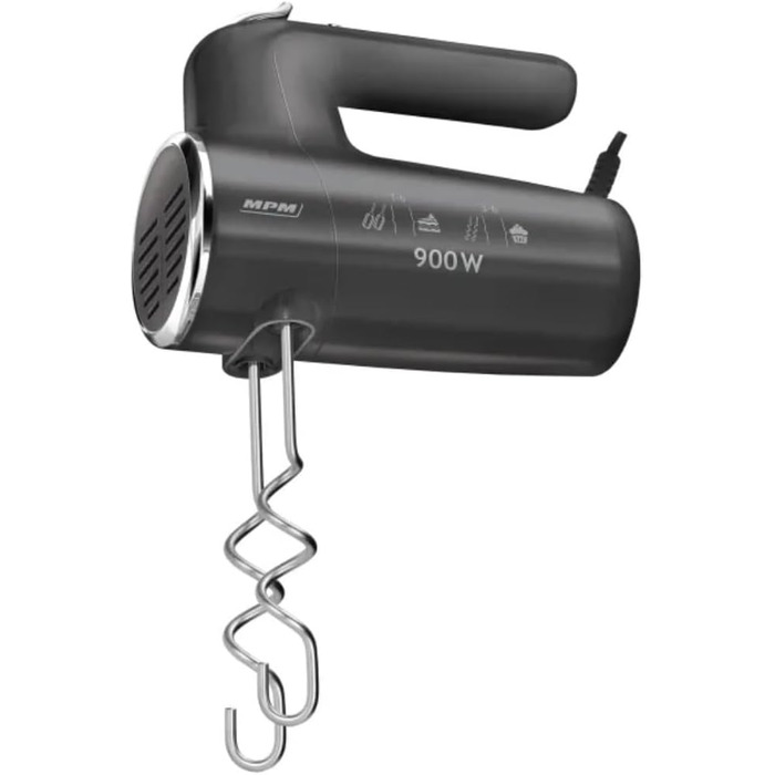 Ручний міксер MPM MMR-23 з 2 вінчиками та 2 гаками для тіста - 6 швидкостей, турбо-режим, 900 Вт, антрацит