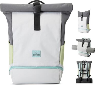 Рюкзак Johnny Urban для жінок і чоловіків - Allen Medium - Роллтоп з відділенням для ноутбука для велосипедного бізнесу Uni - 15 л - Екологічний - водовідштовхувальний сірий/зелений