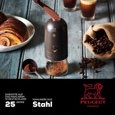 Кавомолка Peugeot L'arbre à café ручна - сталеве майно, 19 см, шоколадно-коричневий колір
