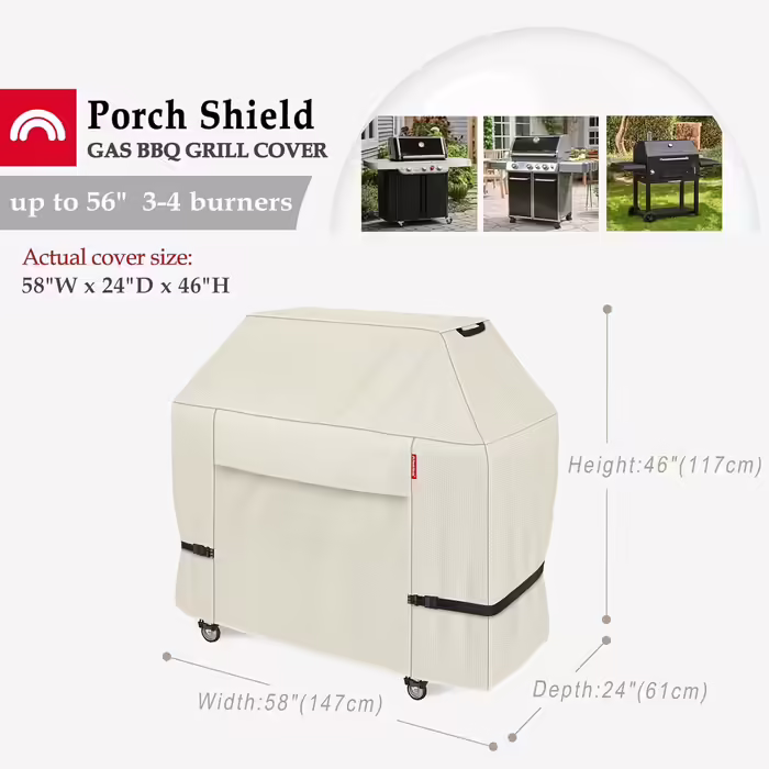 Чохол для газового гриля Porch Shield 147x61x117 см, водонепроникний 600D, для Weber, Brinkmann, Char-Broil, світло-коричневий