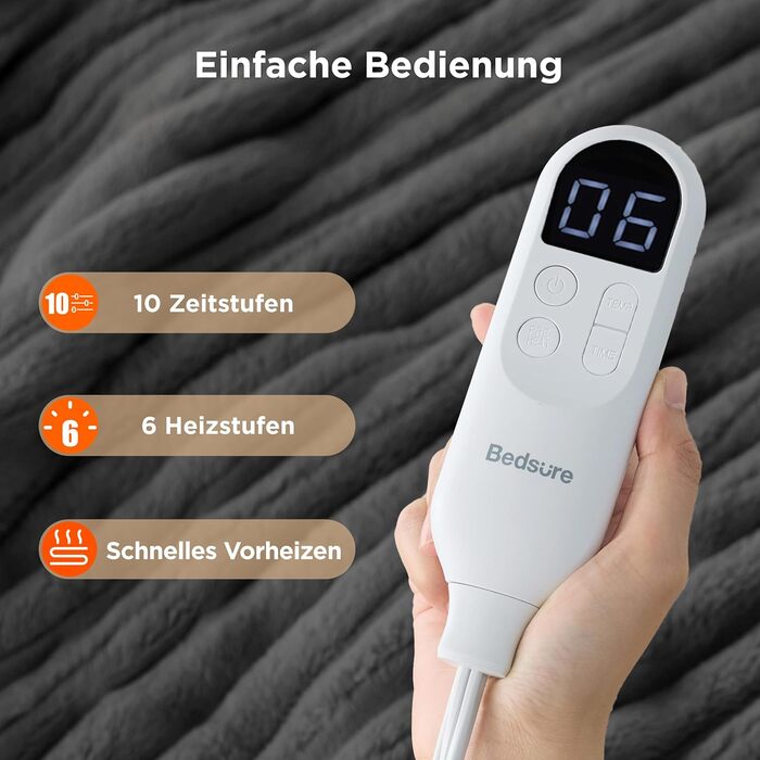 Електрична ковдра BEDSURE з автовимкненням, 130x180 см, сіра - ідеальний подарунок для жінок та мами на Різдво