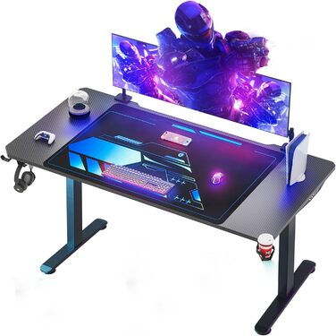 Ігровий стіл Himimi 180x70x80 см з LED підсвічуванням, стільниця з карбону, органайзер для кабелів, тримач для напоїв та кріплення для навушників (Чорний)