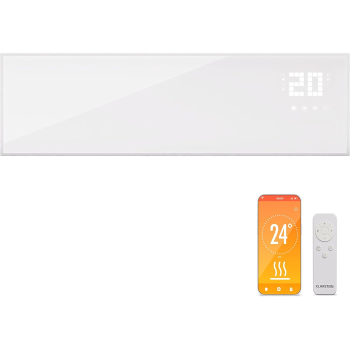 Інфрачервоний обігрівач Klarstein з термостатом, електричний обігрівач 320 Вт, інфрачервоний обігрівач для настінного монтажу Smart Home Image, ІЧ-підсвічування з керуванням додатком і виявленням відкритого вікна, вологозахищений радіатор без CO2 320 Вт б