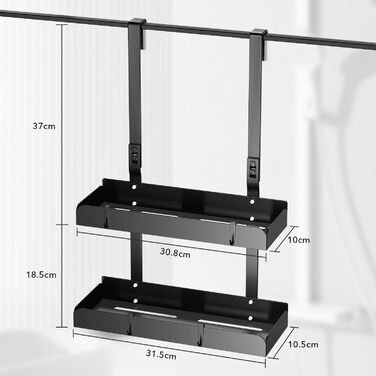 Душова полиця без свердління, душова полиця для підвішування, нержавіюча сталь, 55.5x31.5x10.5 см, чорна