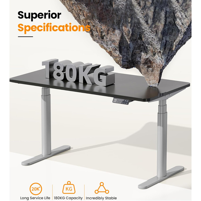 Електричний столик для роботи MAIDeSITe EL2 Pro Art з регулюванням висоти, сірий. Овальне підстав'я, навантаження 180 кг, 4 пам'яті, захист від зіткнень