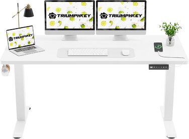 Електричний стіл 140x60 см, регулювання висоти, комп'ютерний стіл, без швів, білий