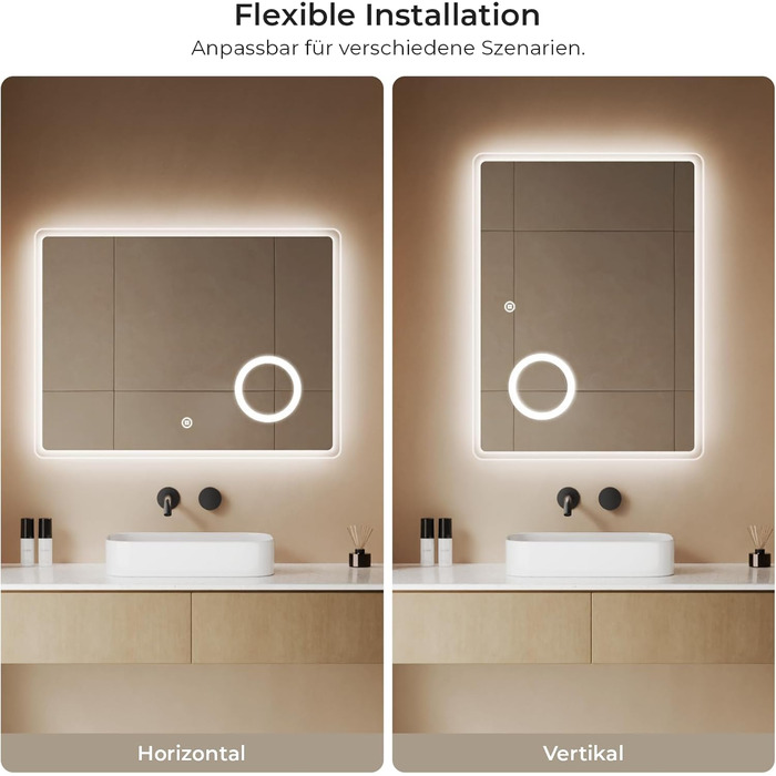 Дзеркало для ванної кімнати S'AFIELINA з підсвічуванням 60x120 см, 3x збільшення, сенсорне керування, IP44, 6500K, холодний білий світ