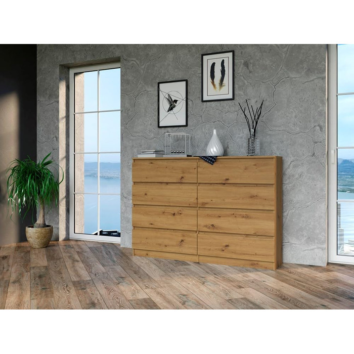 Комод 8 шухляд 140x40x97 см Білі ящики без ручок Modern (3rd Oak Artisan)