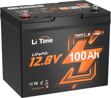 Літієва батарея LiTime LiFePO4 12V 100Ah Bluetooth для автофургону під сидінням GP24