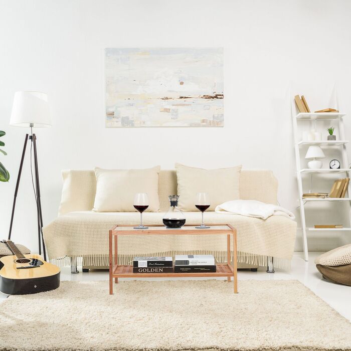 Relaxdays Приставний столик з горіхового дерева з скляною полицею