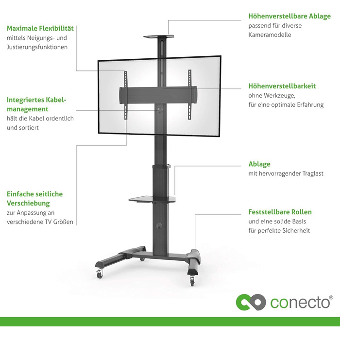 Підставка для телевізора Conecto TV Stand з роликами, регульована по висоті, поворотна, 37-70 дюймів, чорна, модель LM-FS02G