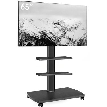 Підставка для телевізора мобільна з поличками Holz, 32-65 дюйми, чорна, VESA 400x400, до 40 кг