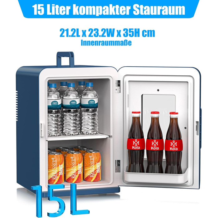 Міні холодильник KESSER® 2в1: 15 літрів, охолодження та підігрів, портативний, AC/DC, для авто, офісу, кемпінгу
