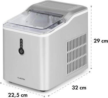 Машина для приготування льоду Klarstein Eiswürfelmaschine, 1.5L, 12 кг/день, срібна