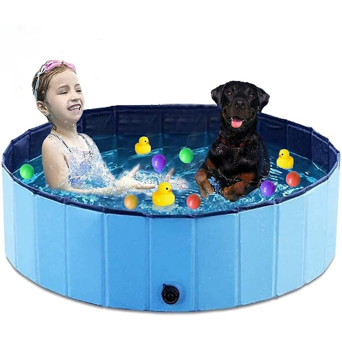 Басейн для собак BingoPaw, басейн 160x30 см, складаний дитячий басейн для собак, дитячий басейн, ванна для собак, собачий басейн для великих собак, кішок, дітей, ПВХ, нековзний (синій 120x30 см)