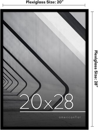 Американськаплоска рамка для фотографій розміром 28,9 х 38,1 см, тонкий край, фоторамка з полірованим оргсклом, горизонтальний і вертикальний формати для стіни (чорний, 20х28)